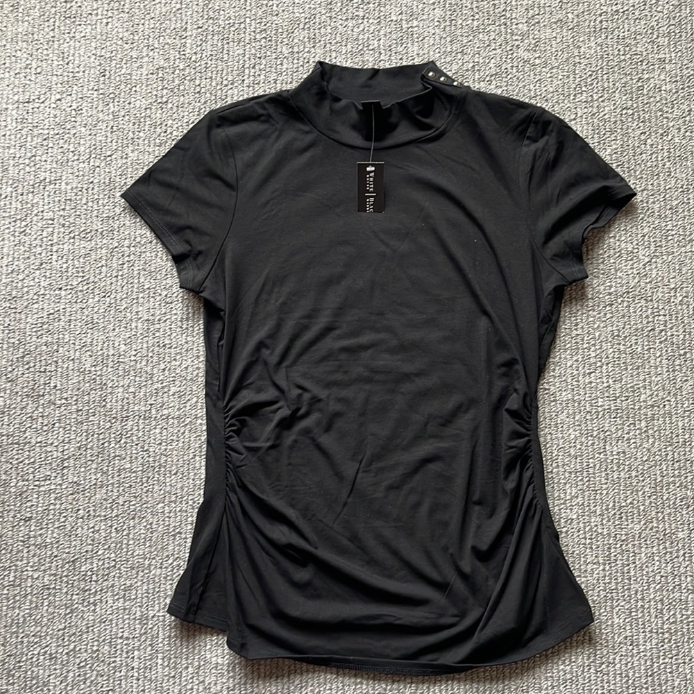 White House | Black Market Jersey Mock Turtle Neck with ruching at the waist
